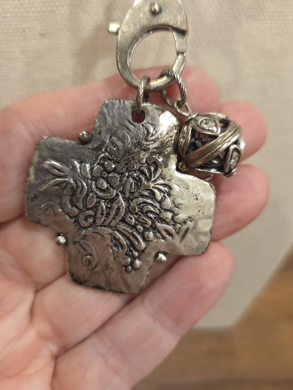 Chico's Silver-Tone Floral Cross and Charm Pendant Necklace